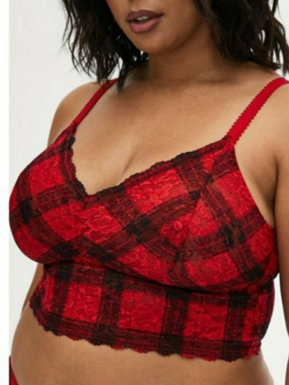 TORRID LIGHTLY LINED XO LACE BRALETTE RED PLAID NWT PLUS SIZE 3=3X